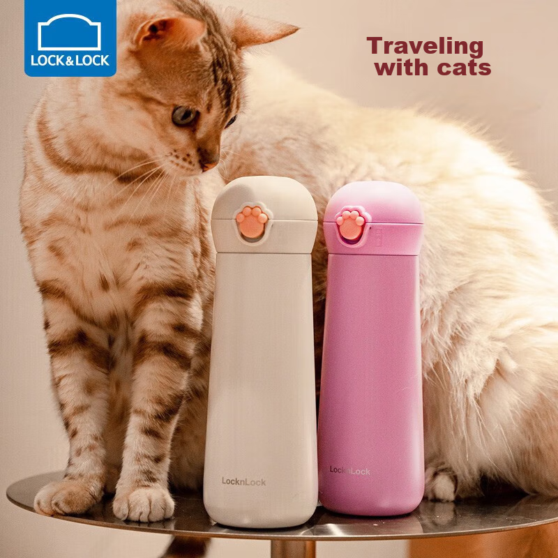 LOCK&LOCK Meow Bouncy Insulated Tumbler, Cute Portable Stainless Steel Water Cup...