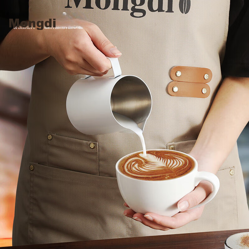 Mongdio Coffee Latte Art Cup, Pointed Spout Latte Art Pitcher, Thickened 304 Stainless Steel Milk Frother Cup with Scale, 350ML
