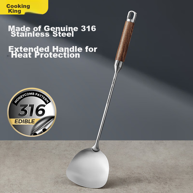 Chuidahuang 316 Stainless Steel Spatula with Rosewood Heat-Resistant Handle, Cooking Spatula for Iron And Stainless Steel Pans, Extended Version