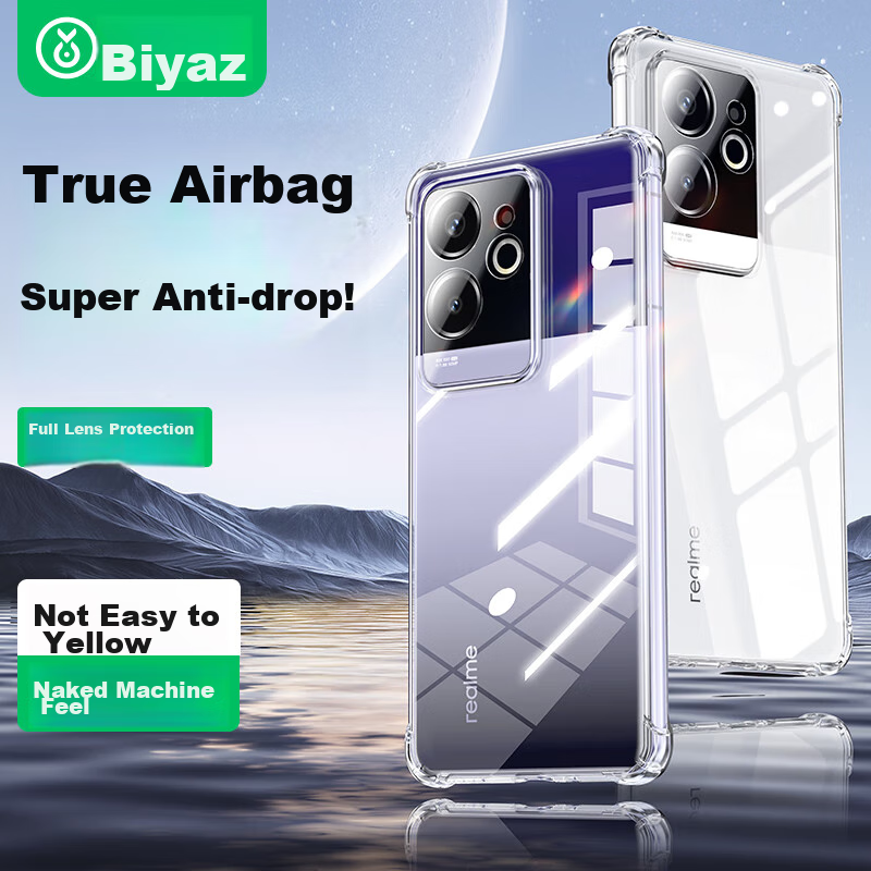 BIAZE Compatible with Realme GT6 Phone Case, Realme GT6 Protective Cover, Full Protection Shockproof Four-Corner Airbag Ultra-Thin Transparent Soft Case, JK705 Transparent