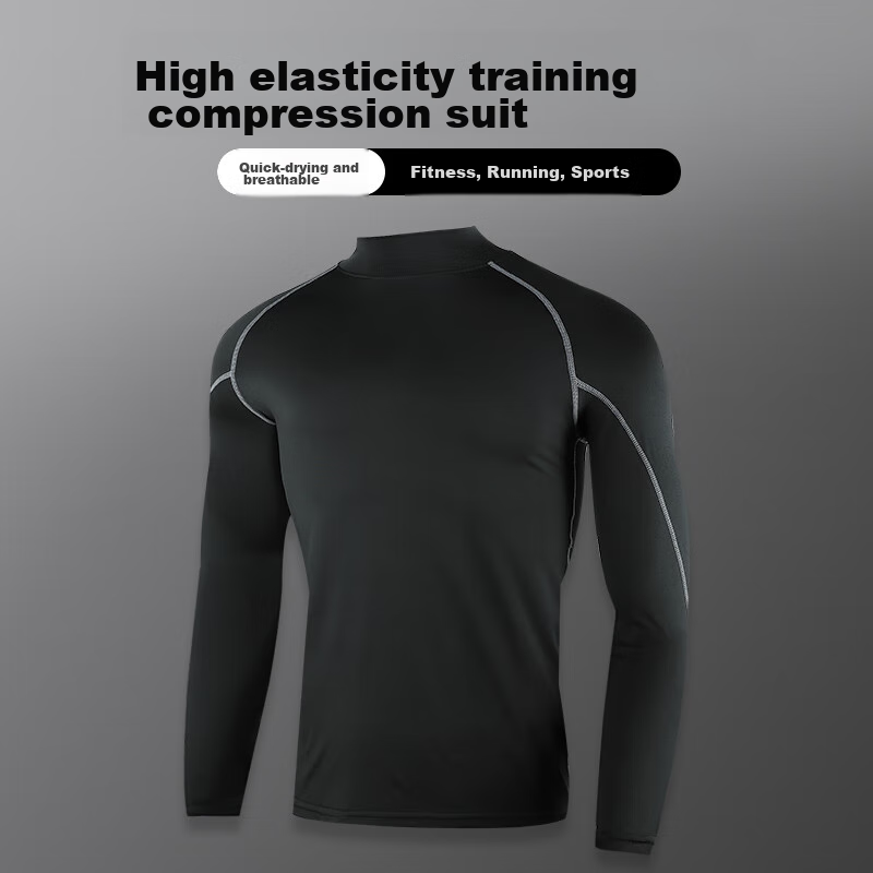 BURUITE Fitness Clothing for Men, Sports Compression Shirt, Quick-Dry Compression Top, Long-Sleeve T-Shirt, for Running, Basketball, Soccer, Training, And Cycling