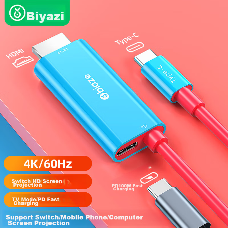 Biaze Type-C to HDMI Screen Mirroring Cable, Switch Screen Mirroring Cable, USB-C Adapter, 4K 60Hz High-Definition Converter, Handheld Charging Adapter, Phone to TV Connection Accessory