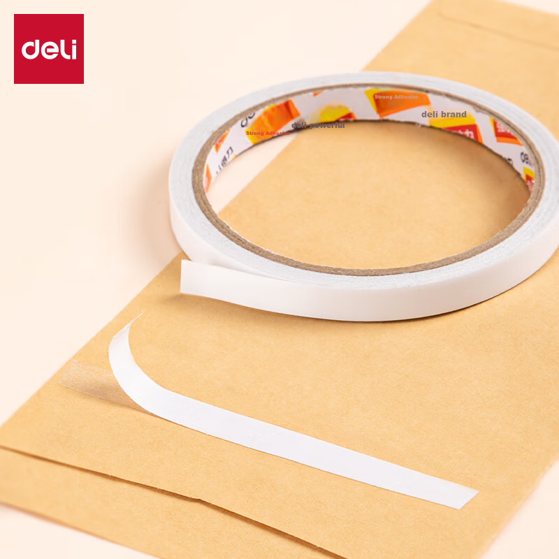 Deli Easy-Open Cotton Paper Double-Sided Tape, 9mm*10y (9.1m/roll), Student Stationery, Back-To Essential, School Supplies, White, 16 Rolls/tube, Office Supplies, JL400