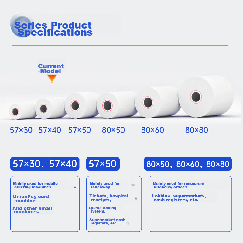 Deli Bering Sea Thermal Receipt Paper, 57*40mm, Meituan Takeout PO Supermarket Receipt Paper, 100 Rolls (12 Meters/roll), Cash Register Printing Paper, Single Roll Full Meter ZS121