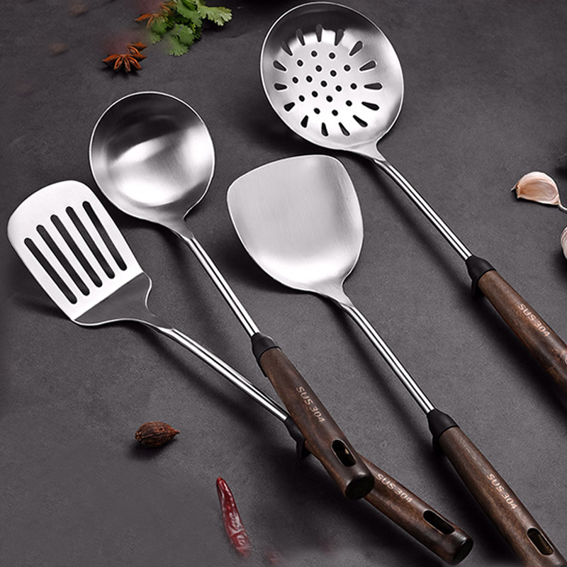 Canjiangjun 304 Stainless Steel Kitchen Utensil Set, Including Spatula, Soup Ladle, Strainer, And Four-Piece Set with Hanging Pot Handle