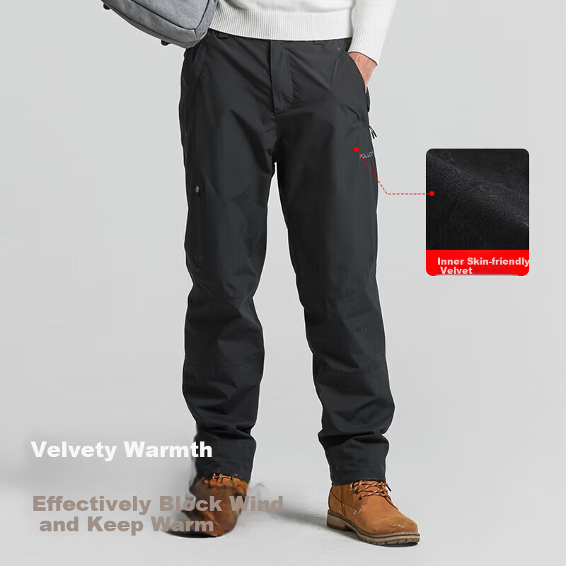 Pelliot Outdoor Assault Pants Men and Women Waterproof Windproof Fleece Lined Warm Climbing Hiking Trousers 11240203 Men Black M