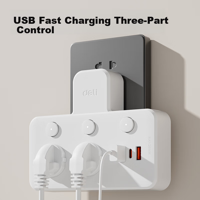 Deli (deli) 20WPD Apple Fast Wireless Charger Converter Conversion Plug Socket Expansion Switch Socket Cross-shaped Power Converter Separate Control One to Five 2 Ports + 2A1C LU5009