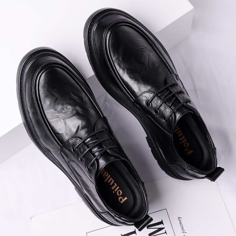 Poitulas Men's British Style Hand-Grained Business Casual Shoes Low-Top Thick-Soled Formal Shoes Wedding Shoes 9929 Black Size 42