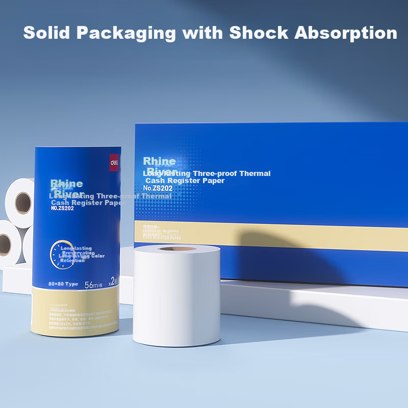 Deli Rhine Long-lasting Thermal POS Paper 80*80 Type Takeaway Cash Register Printer Paper Supermarket Cash Register Receipt Paper 2 Rolls/Tube (56m/Roll) Sufficient Length and Diameter