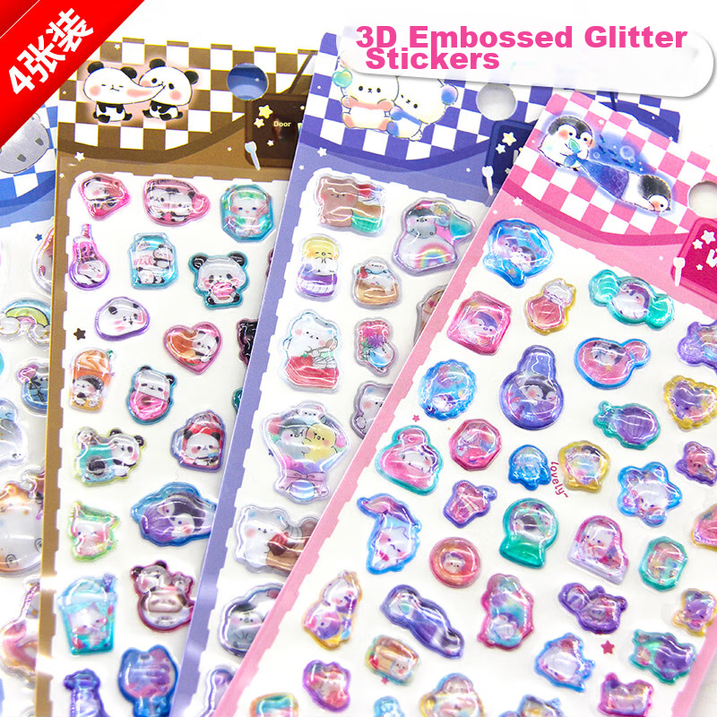 Chuge Stickers, Children's Sticker Toys, for Boys And Girls, Anime Cartoon 3D Acrylic Crystal Embossed Stickers, Small Animals