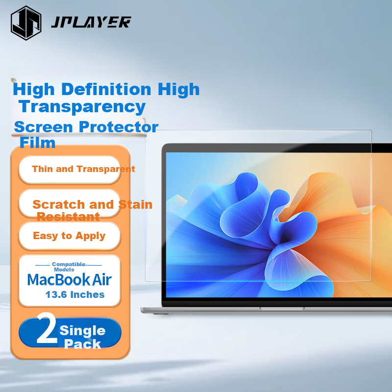 JPLAYER Screen Protector for Apple MacBook Air 13.6 inch M3/M2 2024/22 Model, High Definition Anti-Scratch Screen Protection Film, 2-Pack