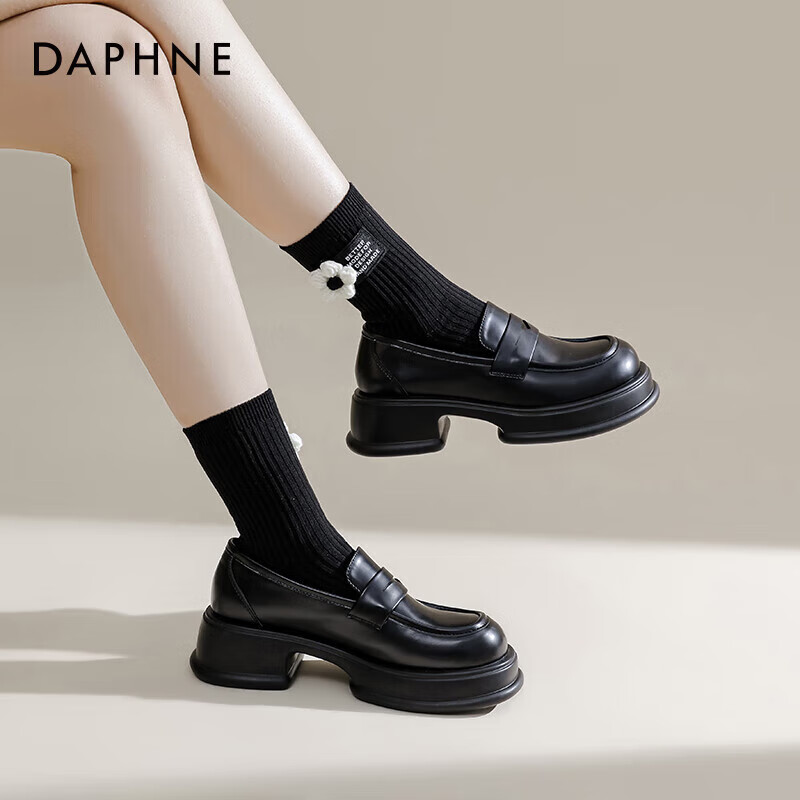 Daphne Daphne Thick-soled Loafers Women's British Style Black Simple Small Leather Shoes Single Shoes Women Black 38