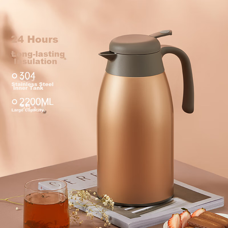 Chuidahuang Insulated Bottle, 304 Stainless Steel, Large Capacity for Home Use, Non-Slip Bottom, Flash Gold, 2.2L