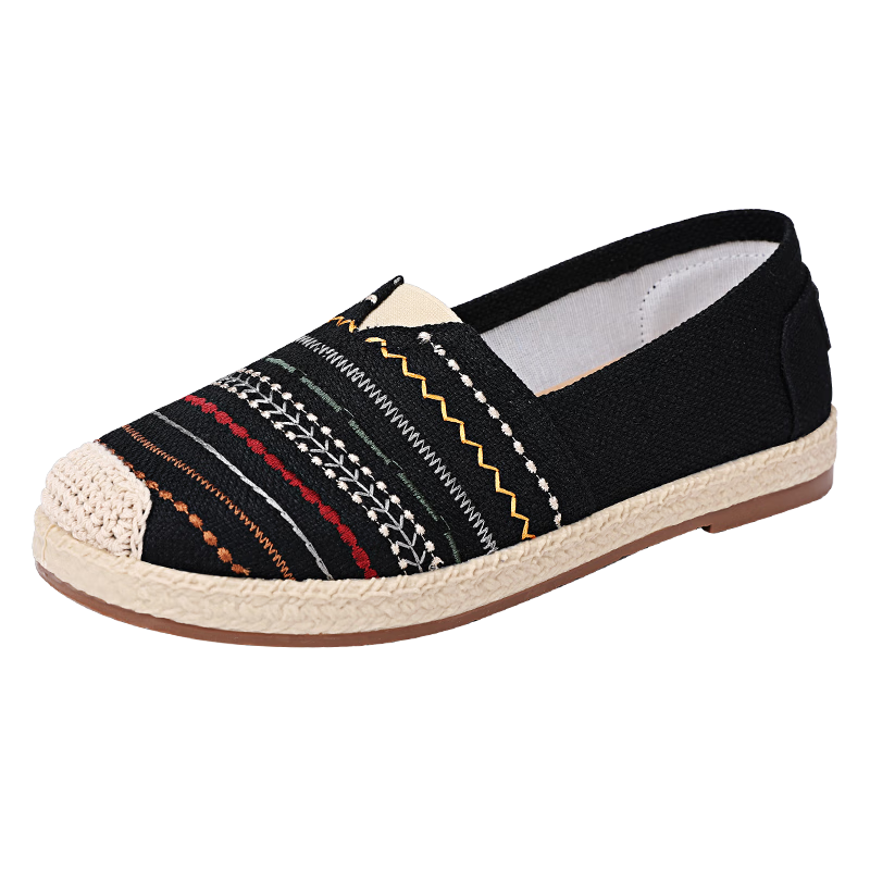 BUSHEYUAN Women's Flat Slip-On Breathable Middle-Aged and Elderly Mother Shoes Breathable Old Beijing Cloth Shoes Female 430-7079 Black 39