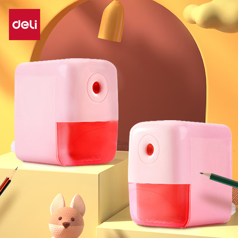 Deli Student Automatic Pencil Sharpener with Hand-Crank, Pencil Sharpener, Pencil Sharpener, Rotary Pencil Sharpener, Back-To Stationery, Birthday Exam Gift, Pink