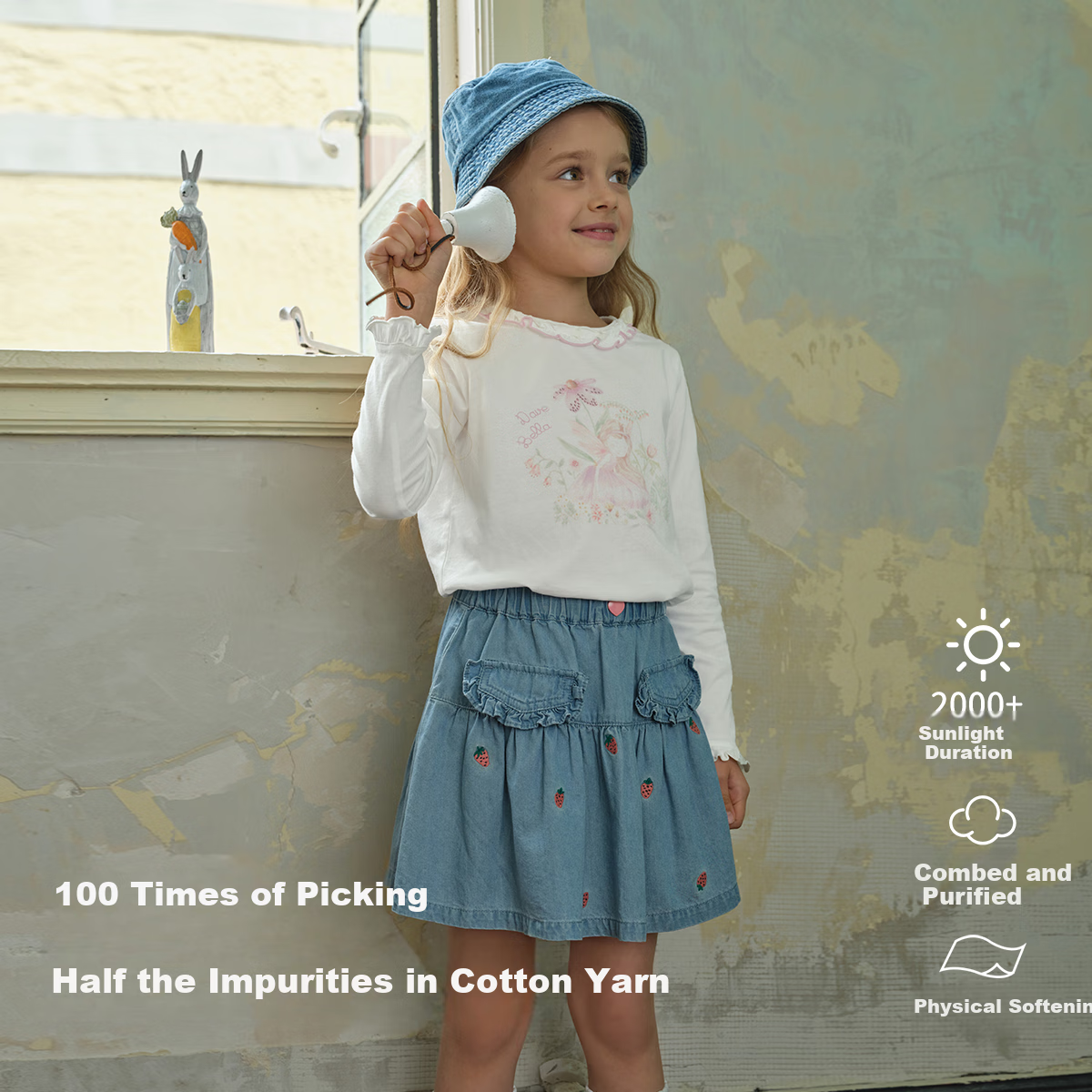 David Bella Girls' Long Sleeve T-shirt Spring Children's Sweet Top Girls' Bottoming Shirt Children's Wear