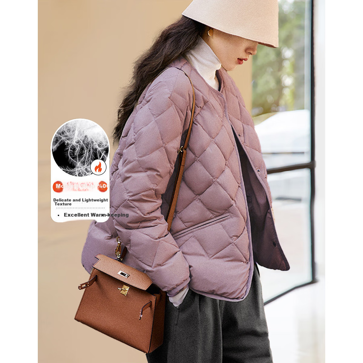 DME "Light Luxury 90% Duck Down" Winter High Warmth Simple and Elegant Long Sleeve Down Jacket Women's Coat Light Purple XL