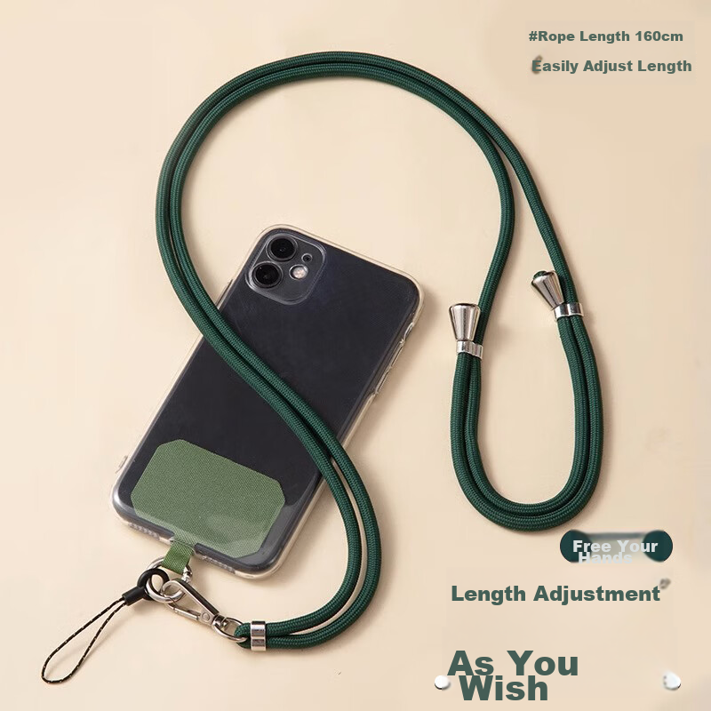 Dipuer Phone Strap, Neck Strap, Crossbody, Adjustable, Anti-Loss, Versatile Phone Case, Durable, Long Style, Dark Green, Long Version [Ring Holder + Clip]