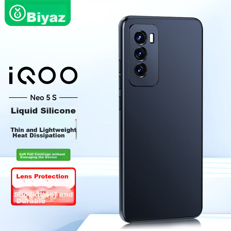 BIAZE Compatible with Vivo IQOONeo5s Phone Case, IQOONeo5S Protective Cover, Full Protection Shockproof Slim Liquid Silicone Frosted Skin-Friendly Soft Case JK119 Black