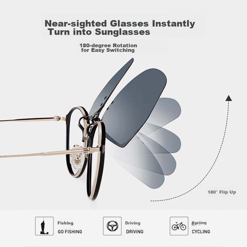 Helen Keller sunglasses clip-on for men and women, geometric large frame clip-on, driving-specific myopia sunglasses clip-on, HP823C2