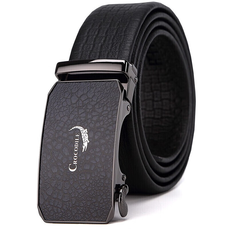 Crocodile Logo Men's Belt with Automatic Buckle, Crocodile Pattern Top-Grain Leather Belt, Birthday Gift 12491 for Boyfriend