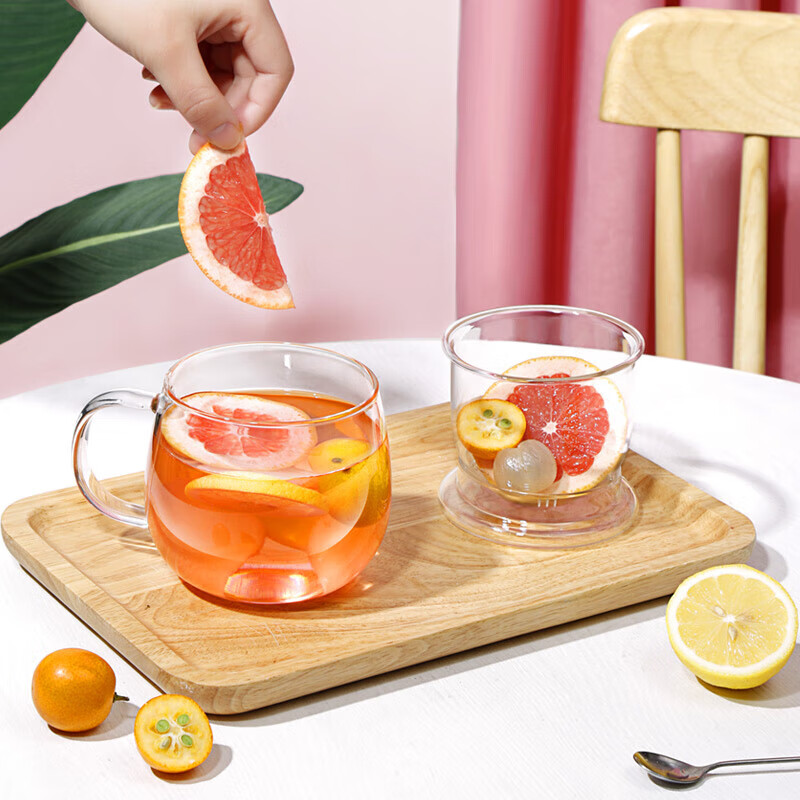 Fuguang Flower Tea Cup, Men's And Women's Tea Infuser Mug, Double-Layer Office Glass Cup with Handle, High Borosilicate Water Cup