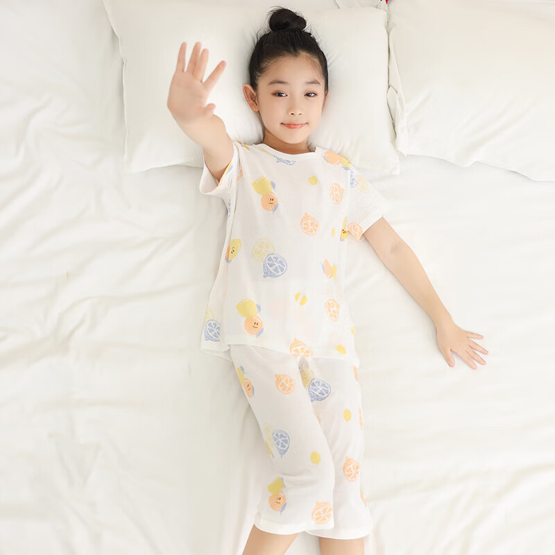 Hongdou Children's Pajamas, Pure Cotton, Thin Summer Style, Air Conditioning Wear, Short-Sleeve Set for Boys And Girls, for Older Children, Home Wear, 3212, Size 150
