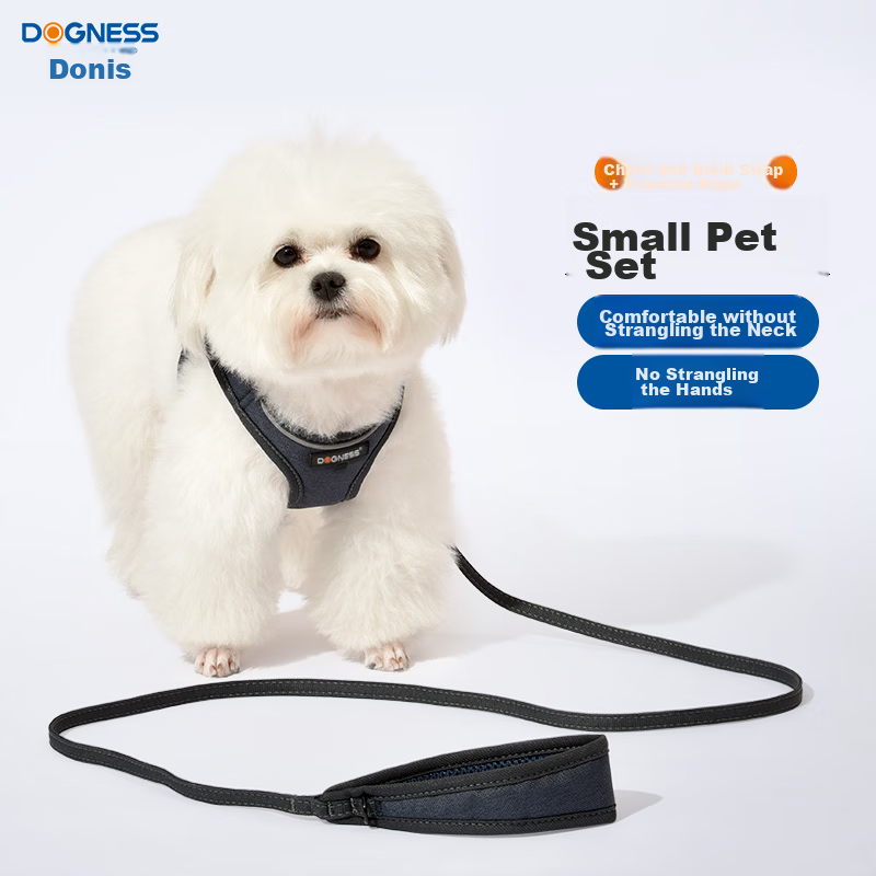 DOGNESS Dog Leash, Dog Harness Set, for Small And Medium Dogs, Suitable for Teddy, Corgi, French Bulldog, Pomeranian, Deep Blue
