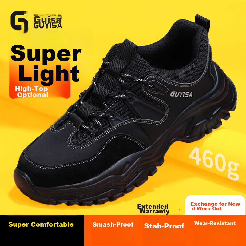 GUYISA Safety Shoes for Men, Breathable Steel Toe Cap, Anti-Smashing, Anti-Puncture, Lightweight, Comfortable, Odor-Resistant, Safety Work Site Shoes 3102 Size 39