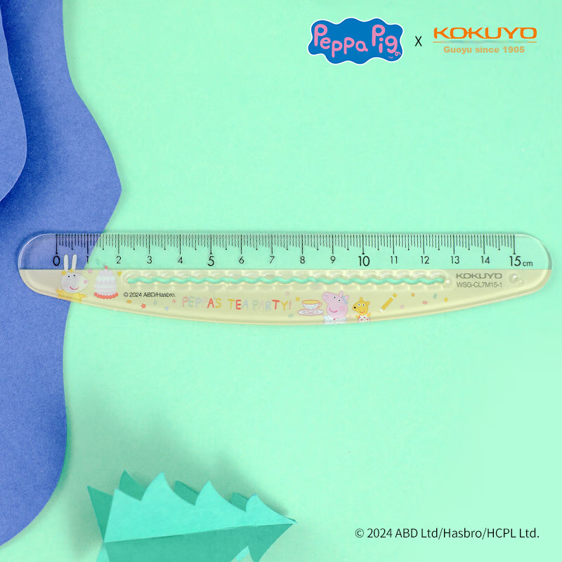 KOKUYO Peppa Pig Collaboration Series 15cm Wavy Ruler, Transparent Scale, Safe without Sharp Edges, Convenient, Yellow, 1 Piece, WSG-CL7M15