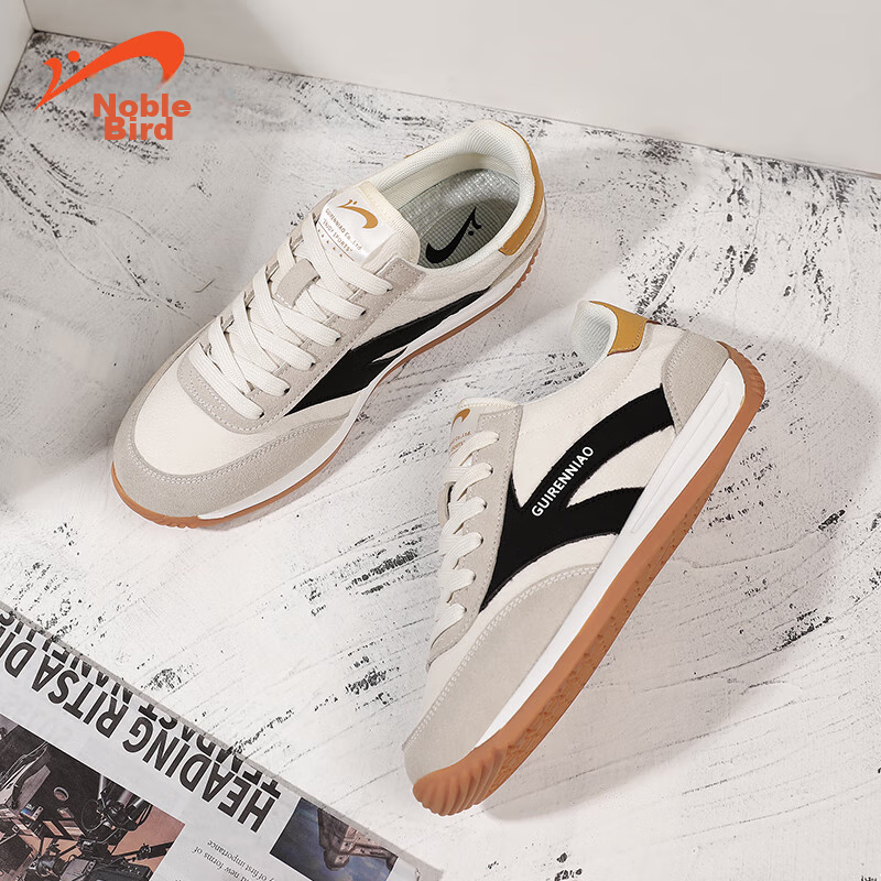 Guirenniao Men's Casual Shoes, 2024 Retro Breathable Running Sneakers, Beige/gray/black, Size 43