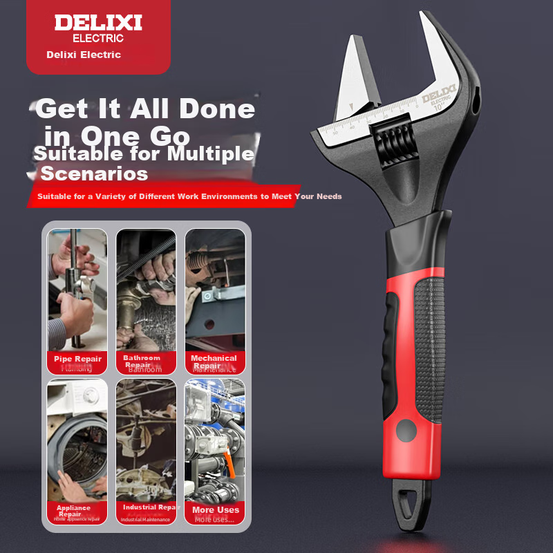DELIXI ELECTRIC Multi-function Adjustable Wrench for Bathrooms and Kitchens, Large Opening Adjustable Spanner, Pipe Wrench 8-inch