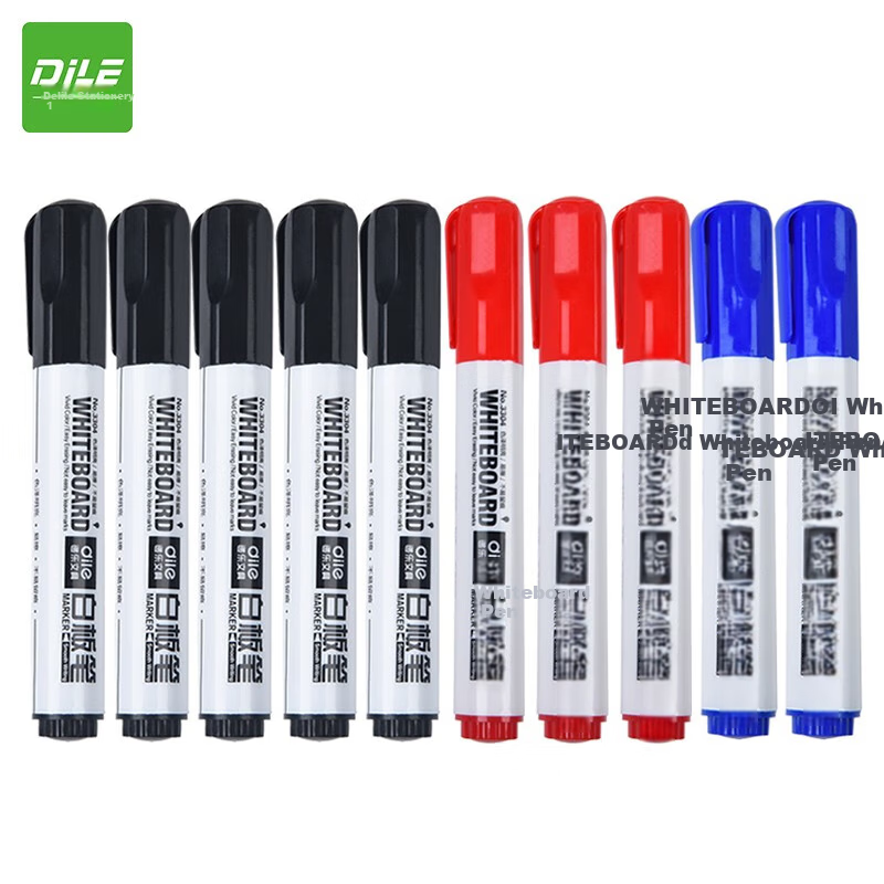 DiLe Erasable Whiteboard Markers Water-based Pens Office Stationery Supplies Black Blue Red 10pcs/box 33014 Mixed Colors