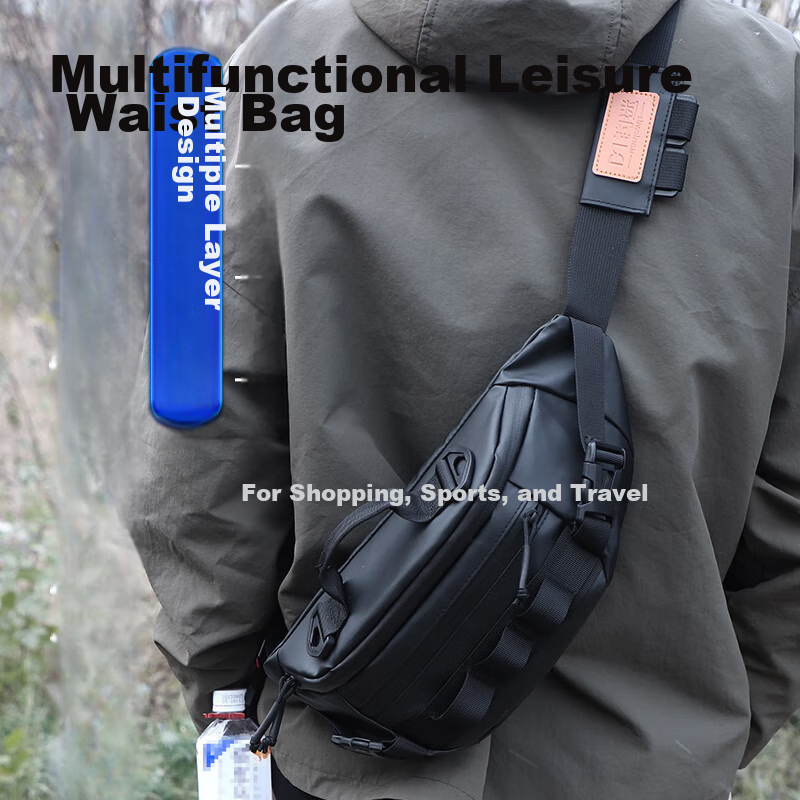 Fishing Enthusiast Multifunctional Lure Waist Bag, Lightweight Waterproof Shoulder Bag, Chest Bag, Crossbody Bag, Black Travel Leisure Sports Storage Bag