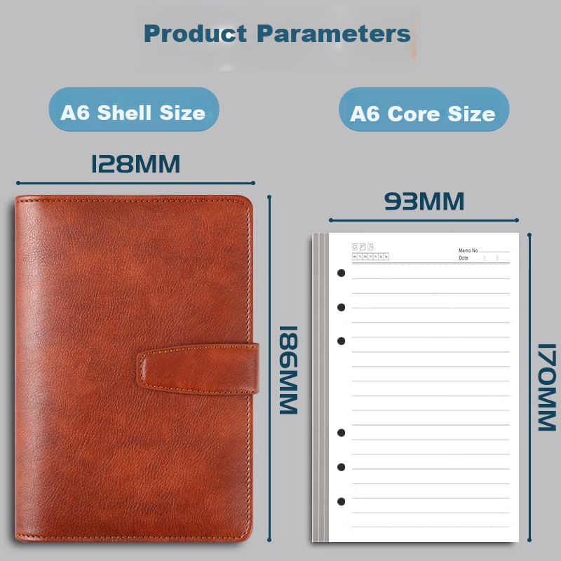 Faramon Loose-Leaf Notebook, A6 Size, Business Office Journal, Small Loose-Leaf Notebook, Portable Leather Diary, A6-Brown