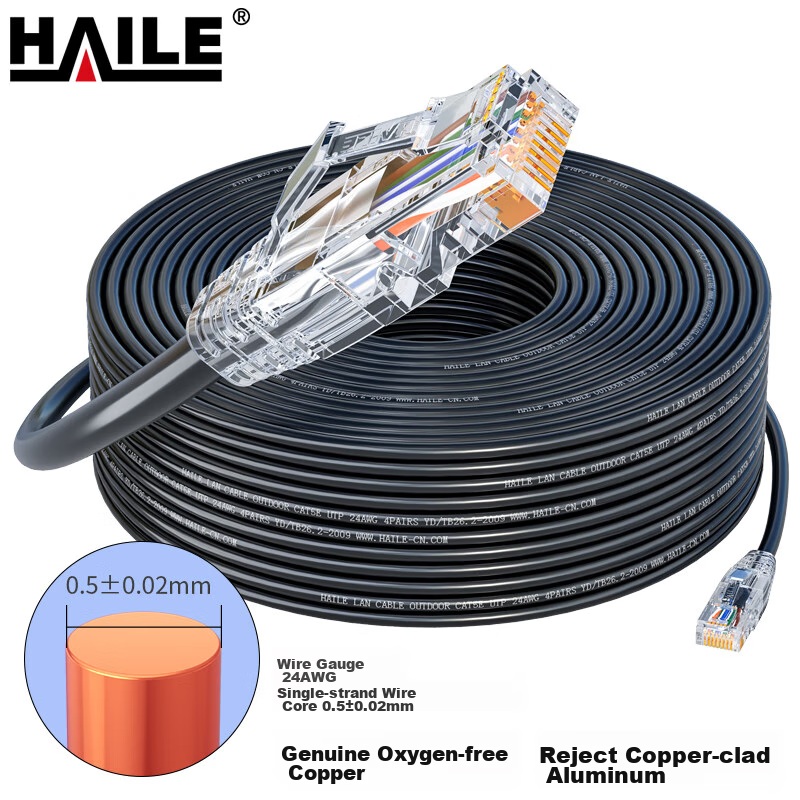 HAILE Cat5e Pure Copper Outdoor Special Network Cable for Engineering And Home Use, Waterproof And Sun-Resistant with RJ45 Connectors, 15 Meters, Finished Broadband Monitoring Outdoor Network Patch Ca