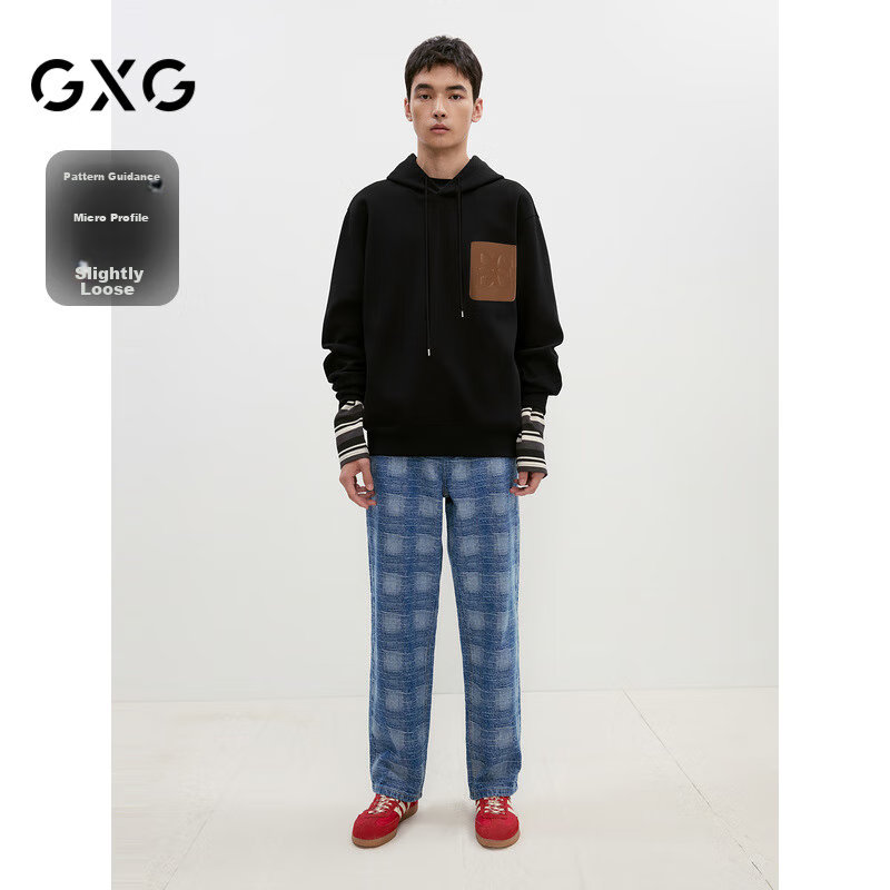 GXG Men's Clothing, 2024 Multi-Color Leather Pocket Hoodie, Black, 180/XL