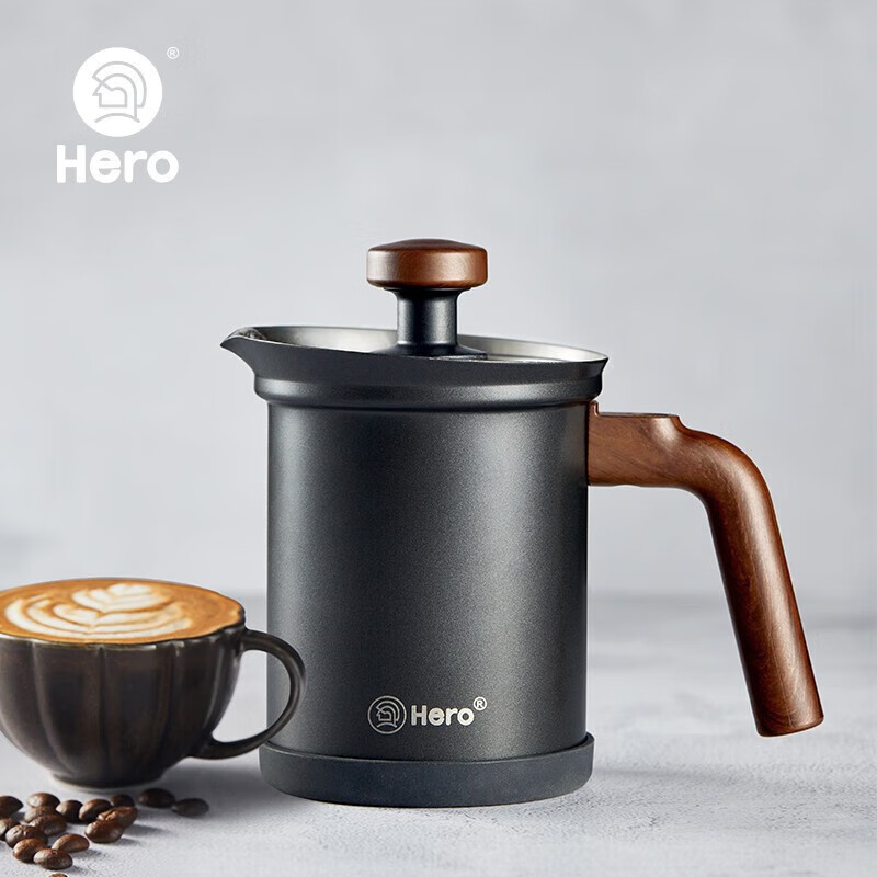 Hero Milk Frother, Teflon Stainless Steel Double-Layer Manual Milk Frother, Coffee And Milk Foam Maker, Milk Frothing Cup 200ml