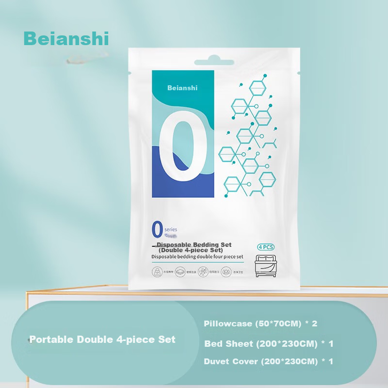Beianshi (SMS Grade) Disposable Bed Sheet, Duvet Cover, Pillowcases, Thickened Four-Piece Bedding Set, Double Size 4-Piece Set