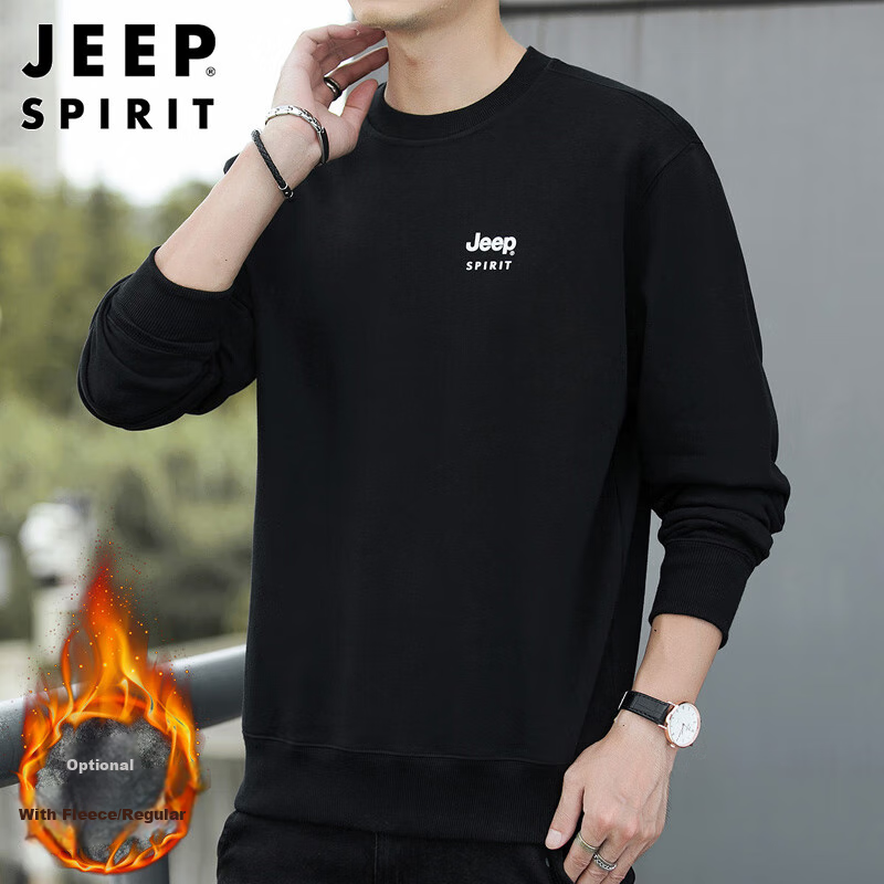 JEEP SPIRIT Men's Sweatshirt, Spring And Summer Top, Men's Round Neck Undershirt, Men's Clothing, Black, 3XL