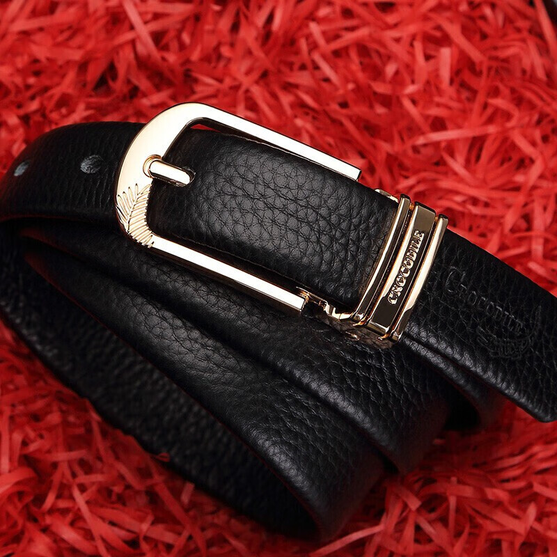 Crocodile T-Shirt Double-Sided Top-Grain Leather Women's Belt, Casual Pin Buckle Belt, Birthday Gift for Girlfriend, 11609 Black