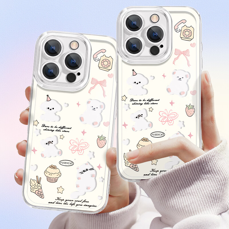 XP Compatible with Apple 16 Pro Max Phone Case, Full Lens Protection, IPhone 16 Pro Max Transparent Soft Silicone Cute Girls' Protective Cover, Shockproof High-End Feel - Bow Tie Puppy