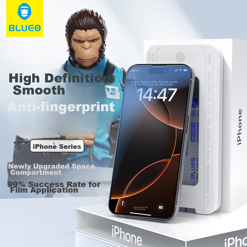 BLUEO Blue Gorilla Tempered Glass Screen Protector for IPhone 16 Pro Max, High Definition, Dust-Free Installation, Shatterproof, Anti-Fingerprint Protective Film