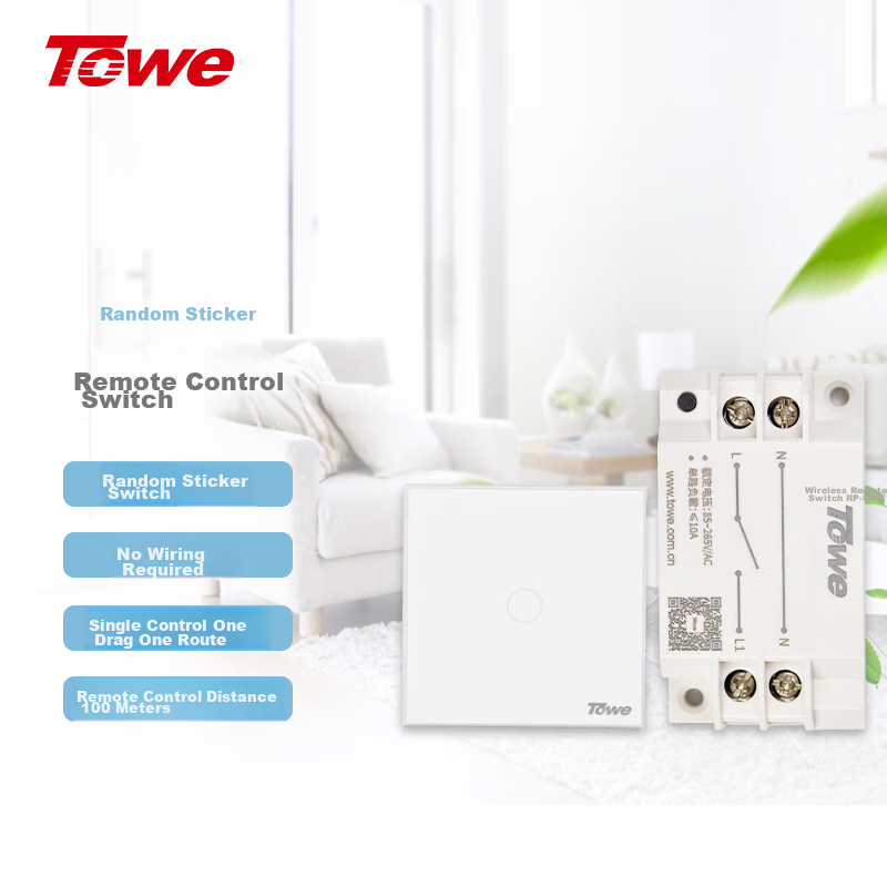 TOWE Wireless Single-Control Switch, No Wiring Required, Adhesive Remote Control Switch, 220V Smart Wireless Household Remote Control Adhesive Switch, No Wiring Required, AP-WSK1/M