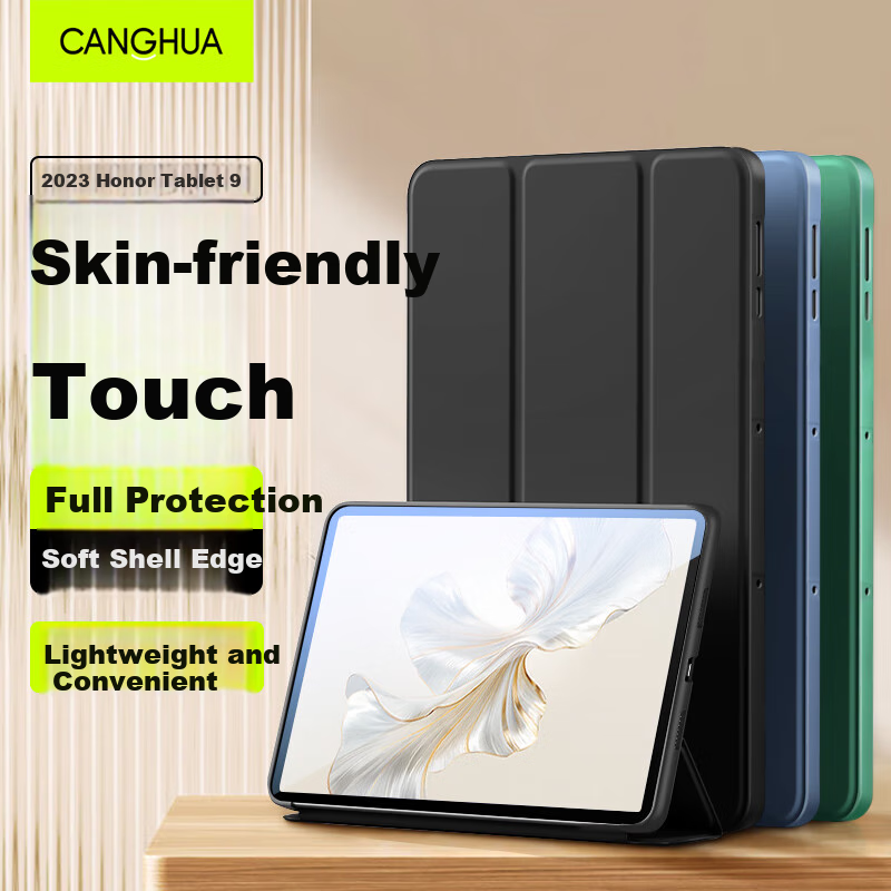 CangHua Protective Case for Honor Tablet 9 2023 12.1-inch Standard/Soft Light Version Full Coverage Ultra-thin Anti-drop Leather Case CK103-Black