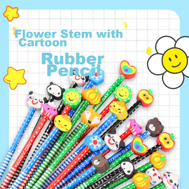 Touch Fish 20-Pack Children's Cartoon Pencils with Eraser, Creative Cute Reward Gift for First Grade Elementary School And Kindergarten Students, Cartoon Pencils (Random 20 Pieces)