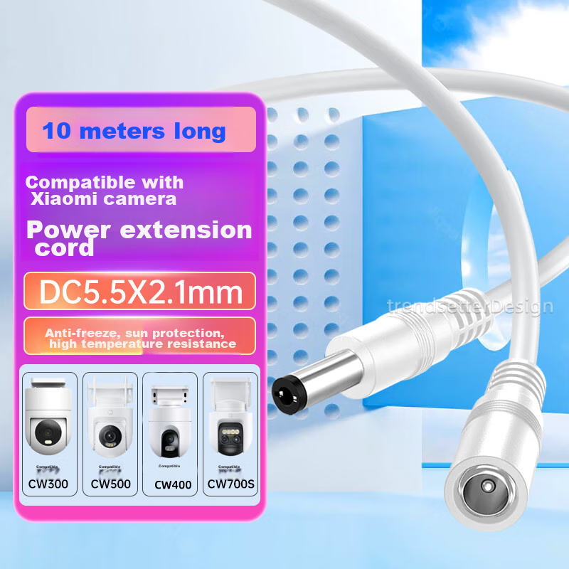 Trendsetter Compatible Power Extension Cable for Xiaomi Outdoor Camera, Suitable for CW500/CW300/CW400/CW700S Surveillance Cameras, DC5521 Power Cord, Extended 10 Meters