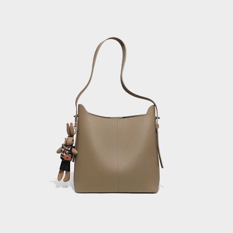 Viney Cowhide Leather Bucket Bag Women's Large Capacity Shoulder Bag Light Luxury Crossbody Bag Birthday Gift High-end Feeling for Girlfriend Wife