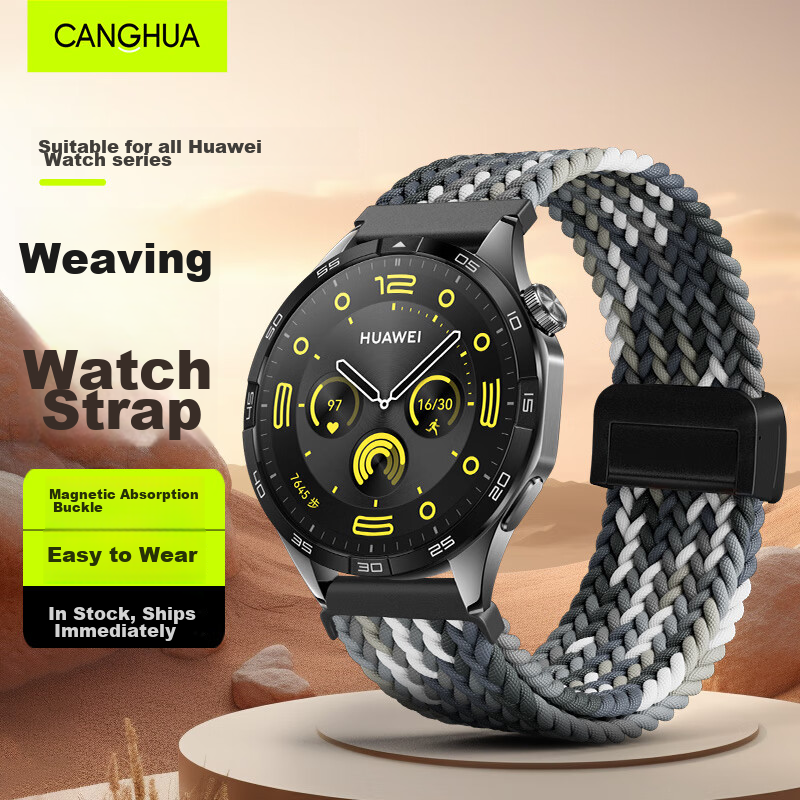 CangHua Compatible with Huawei Watch GT5 Strap, Huawei Watch 4/4Pro/3/GT4/GT5Pro/GT3/GT3Pro/GT2Pro Honor Nylon Braided Magnetic Watch Band