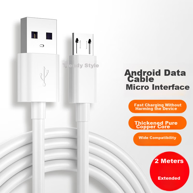Trendsetter Android Data Cable, 2 Meters Extended Fast Charging, Suitable for Xiaomi, Huawei, 360, Honor, Vivo/OPPO Phones, Charging Cable for Xiaomi 360, Yingshi Camera Power Extension Cord